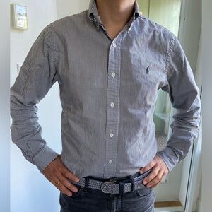 Polo Ralph Lauren long sleeve shirt, black and white striped pattern.